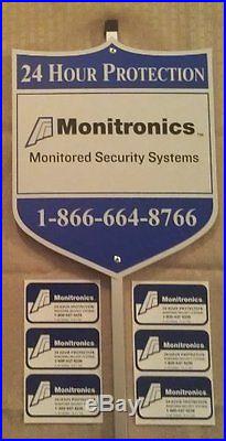 1 AUTHENTIC MONITRONlCS Security Yard Sign & 6 Security Decal Stickers For &