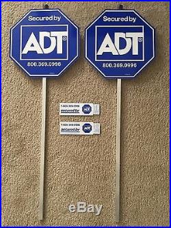 2 BRAND NEW ADT HOME ALARM SECURITY YARD SIGNS PLUS 8 STICKERS/DECALS
