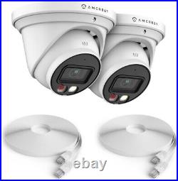 2 Security O/D Turret AI Camera 5MP 49' Colr N/V+ Mic 2X 60' Cat6E Cable Ac