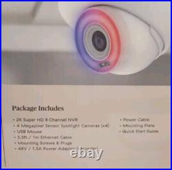 4MP Full Color Night Vision Ultra HD PoE Security System 8 Channels 4 Cameras