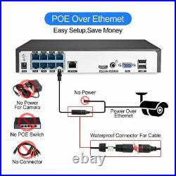 8CH Outdoor 1080P POE NVR Human Detect Wired Home Security Camera System Lot