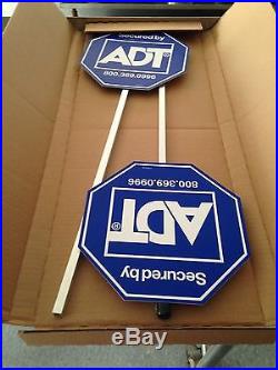 NEW ADT Security 2 Yard Signs Poles & 4 Decals Home Alarm System Window Stickers