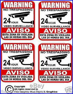 Video-Surveillance- 4 Security Stickers Weatherproof Decal FAST SHIPPING