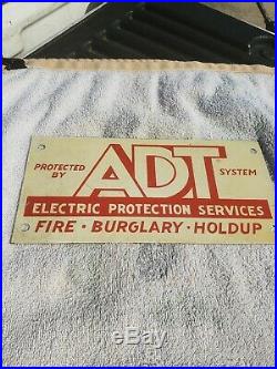 Vintage 1960s Tin/Metal, ADT Home Security Sign, Fire, Burglary, Holdup