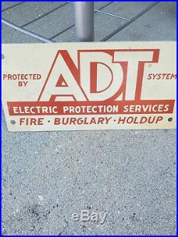 Vintage 1960s Tin/Metal, ADT Home Security Sign, Fire, Burglary, Holdup