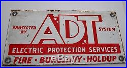 Vintage ADT Security PORCELAIN Sign, Fire, Burglary, Holdup, Protection, gas oil